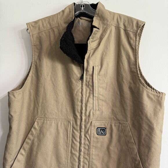 Fintech Men Heavy Duty Canvas Vest Size L Sherpa Lined Gorpcore Utility Workwear - Picture 4 of 6